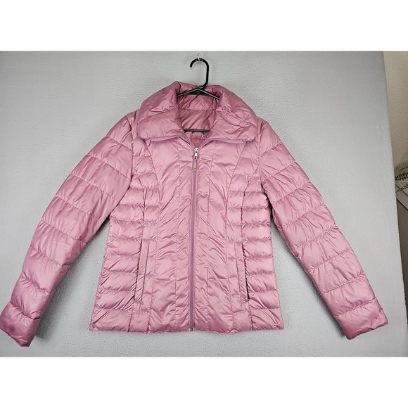 KENNETH COLE Down Puffer Jacket Women's Medium Mauve Zip Quilted High Neck Solid - Picture 1 of 8